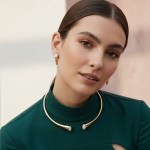 Pave Crystal Necklace and Earrings Set: 14K Gold Plated